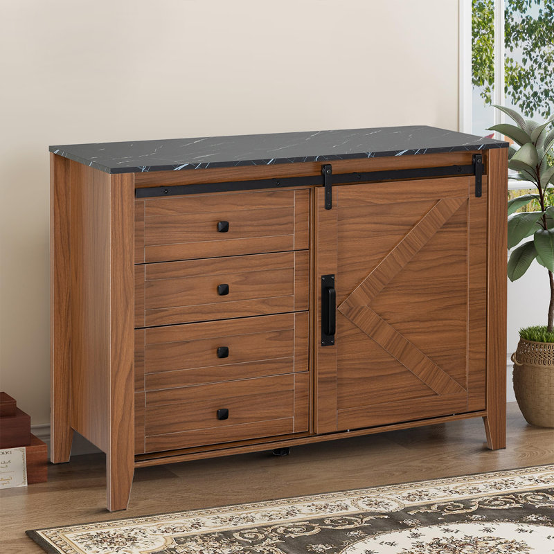 Ramsi Vintage Industrial Style Horizontal Storage Cabinet Dresser with A Sliding Door Red Barrel Studio Color Brown Black